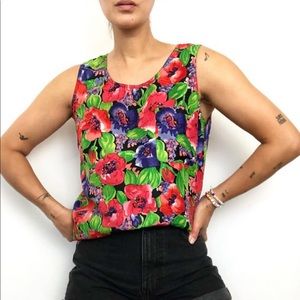 Vintage silk floral print tank